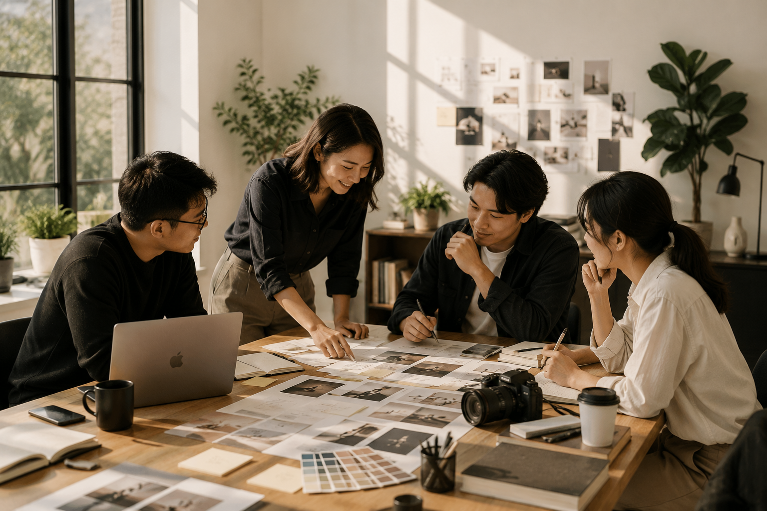 Creative team collaborating around a table